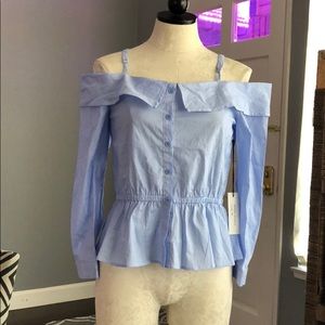 Shinestar Cold Shoulder Button Up Blouse